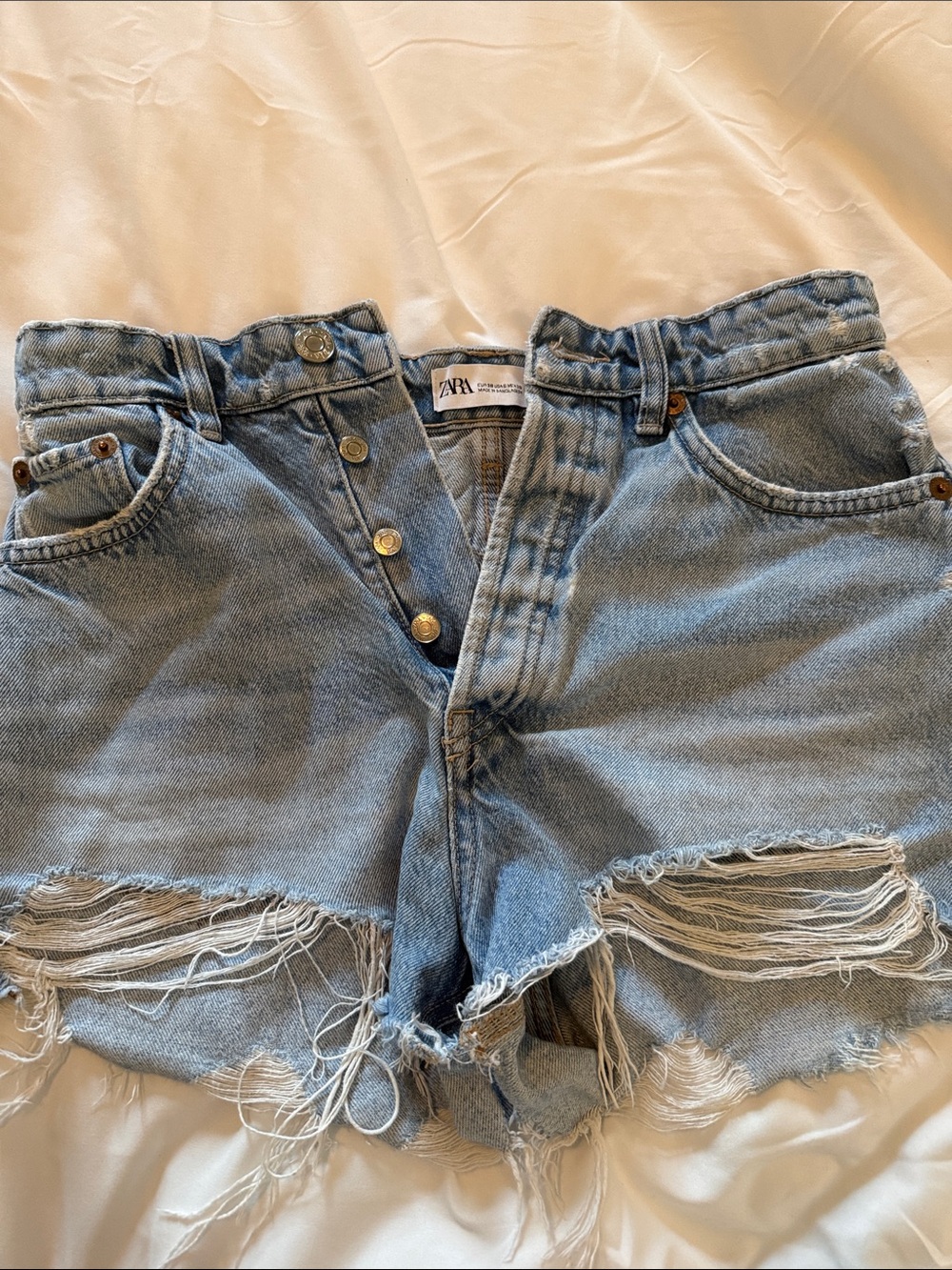 Zara Oversized Light Blue Distressed Denim Shorts